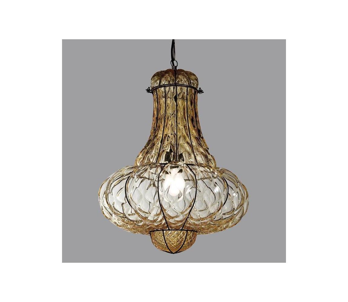 SIRU - Lustr na řetězu DOGE 1xE27/60W/230V pr. 30 cm béžová/černá benátské sklo MS118-035ABB