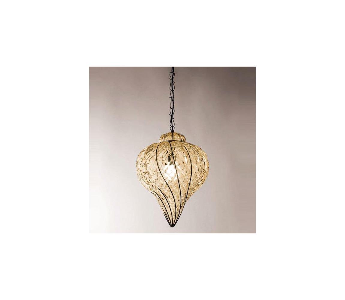 SIRU - Lustr na řetězu GOCCIA 1xE27/60W/230V pr.25 cm béžová/hnědá benátské sklo MS111-035ABB