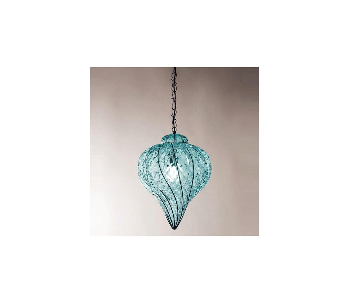 SIRU - Lustr na řetězu GOCCIA 1xE27/60W/230V pr. 25 cm modrá/hnědá benátské sklo MS111-035AMB