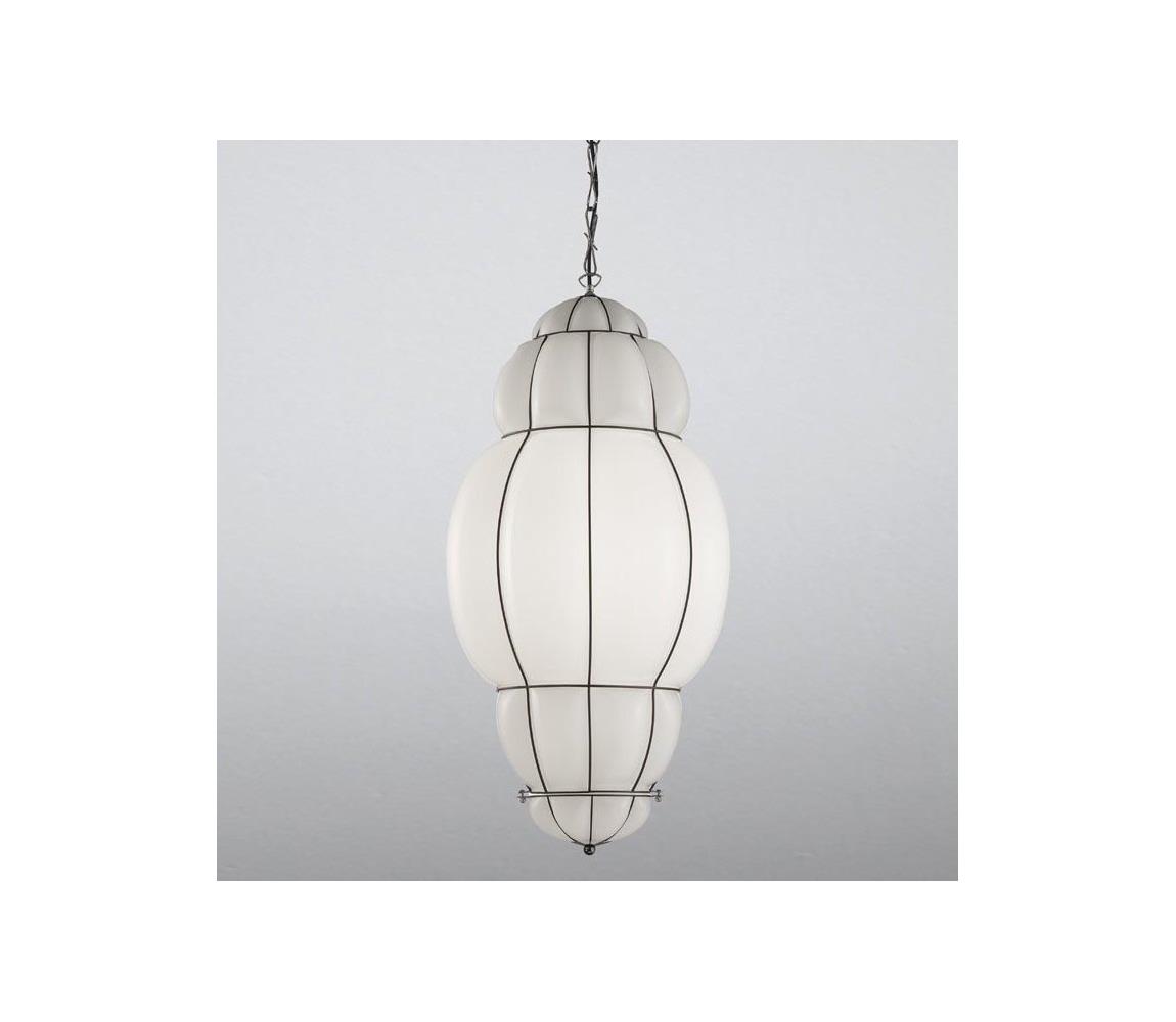 SIRU - Lustr na řetězu RIVISTO 1xE27/60W/230V pr. 45 cm černá/bílá benátské sklo MS658-060BLL