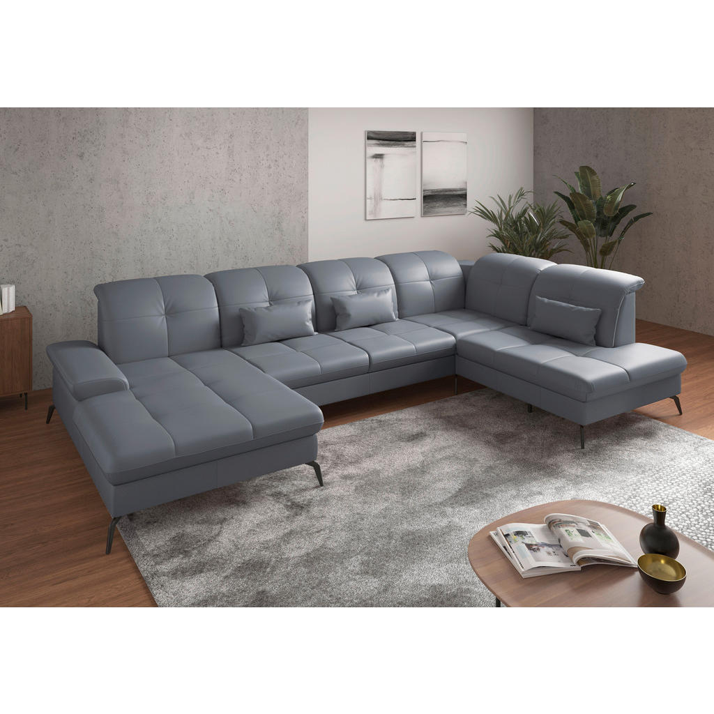 Sit & More SEDACÍ SOUPRAVA, textil, kůže, šedomodrá 1