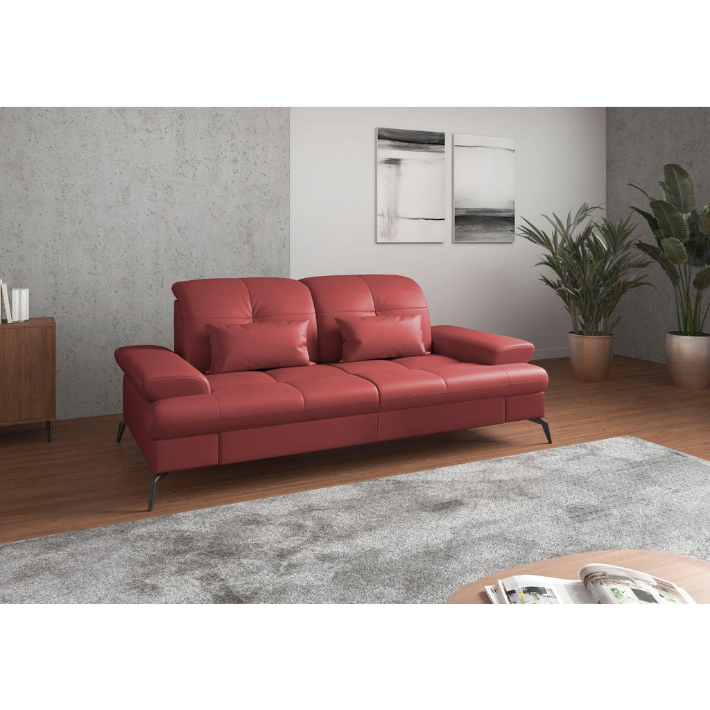 Sit & More TŘÍMÍSTNÁ POHOVKA, červená, kombinace pravá kůže/látka