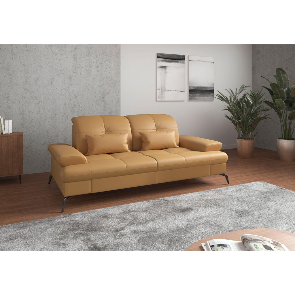 Sit & More TŘÍMÍSTNÁ POHOVKA, curry žlutá, kombinace pravá kůže/látka 1
