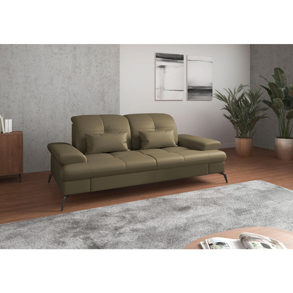 Sit & More TŘÍMÍSTNÁ POHOVKA, olivově zelená, pravá kůže