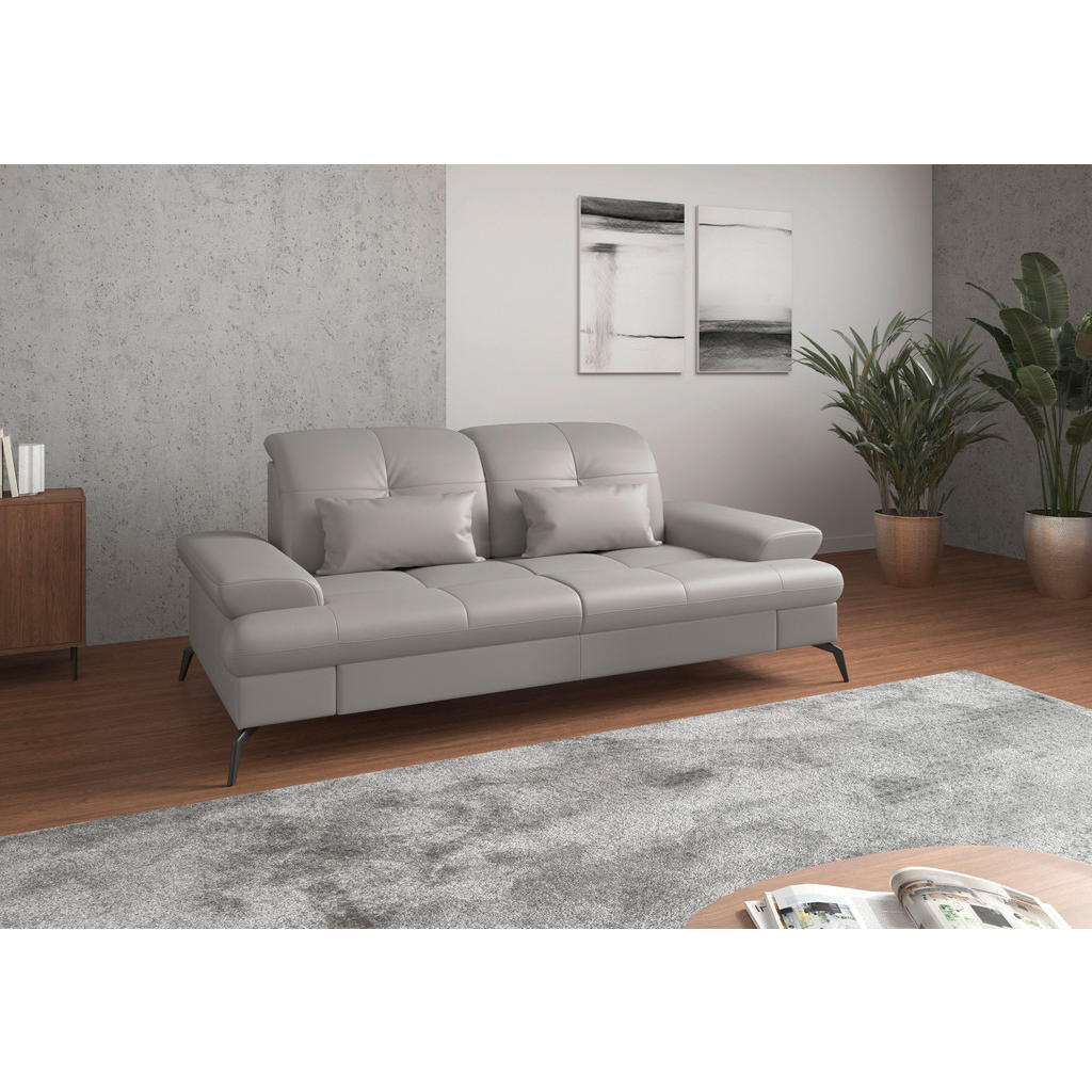 Sit & More TŘÍMÍSTNÁ POHOVKA, světle šedá, kombinace pravá kůže/látka
