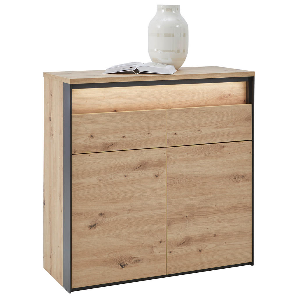 Voleo KOMODA, černá, dub artisan, 88/88/38 cm