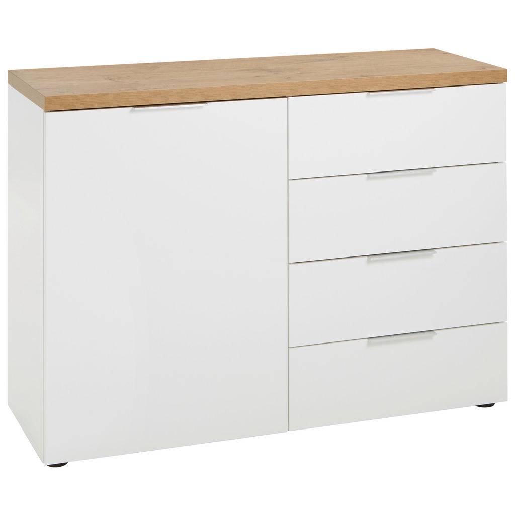 Xora ŠIROKÁ KOMODA, bílá, barvy dubu, 120/89/43 cm