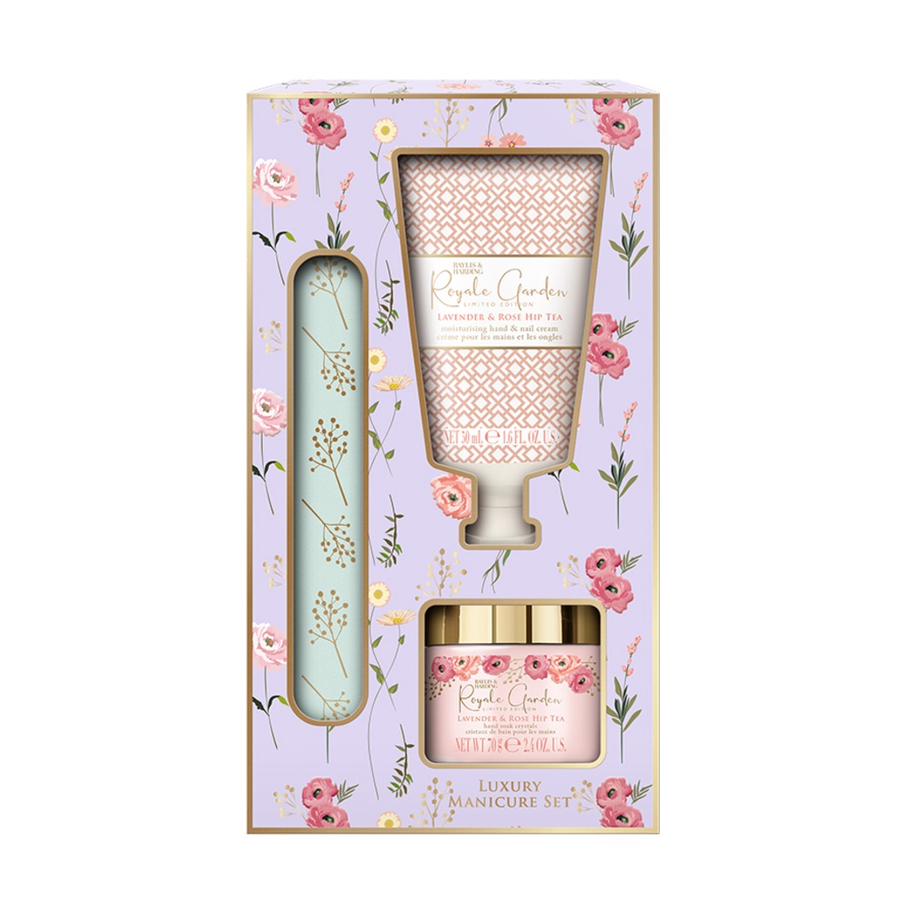 Baylis & Harding Royale Garden Manikúrní sada Levandule & Šípkový čaj 3 ks