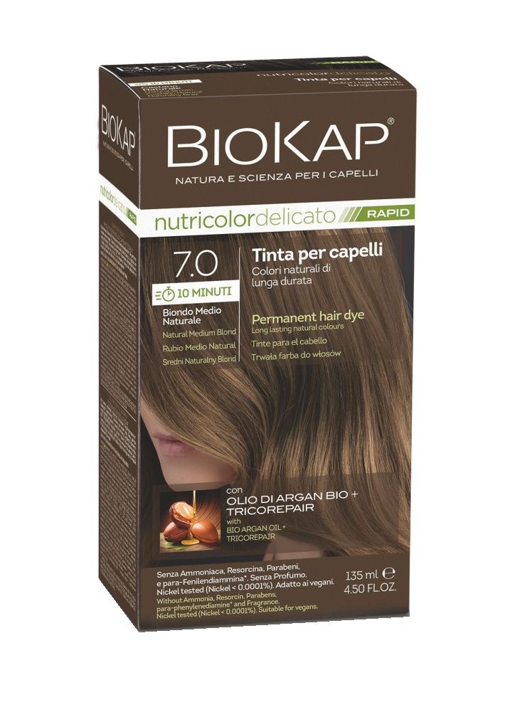 BIOKAP Nutricolor Delicato Rapid 7.0 Střední blond přírodní barva na vlasy 135 ml