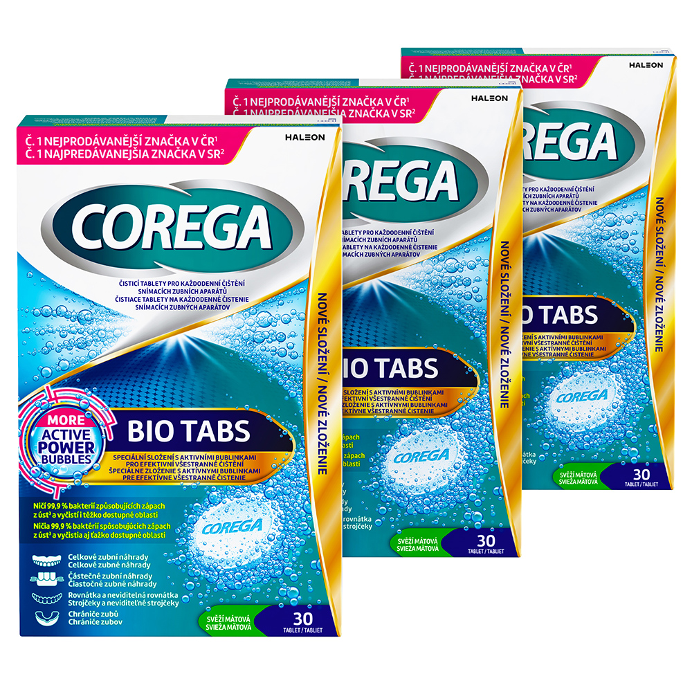 Corega Bio Tabs čisticí tablety 3x30 ks