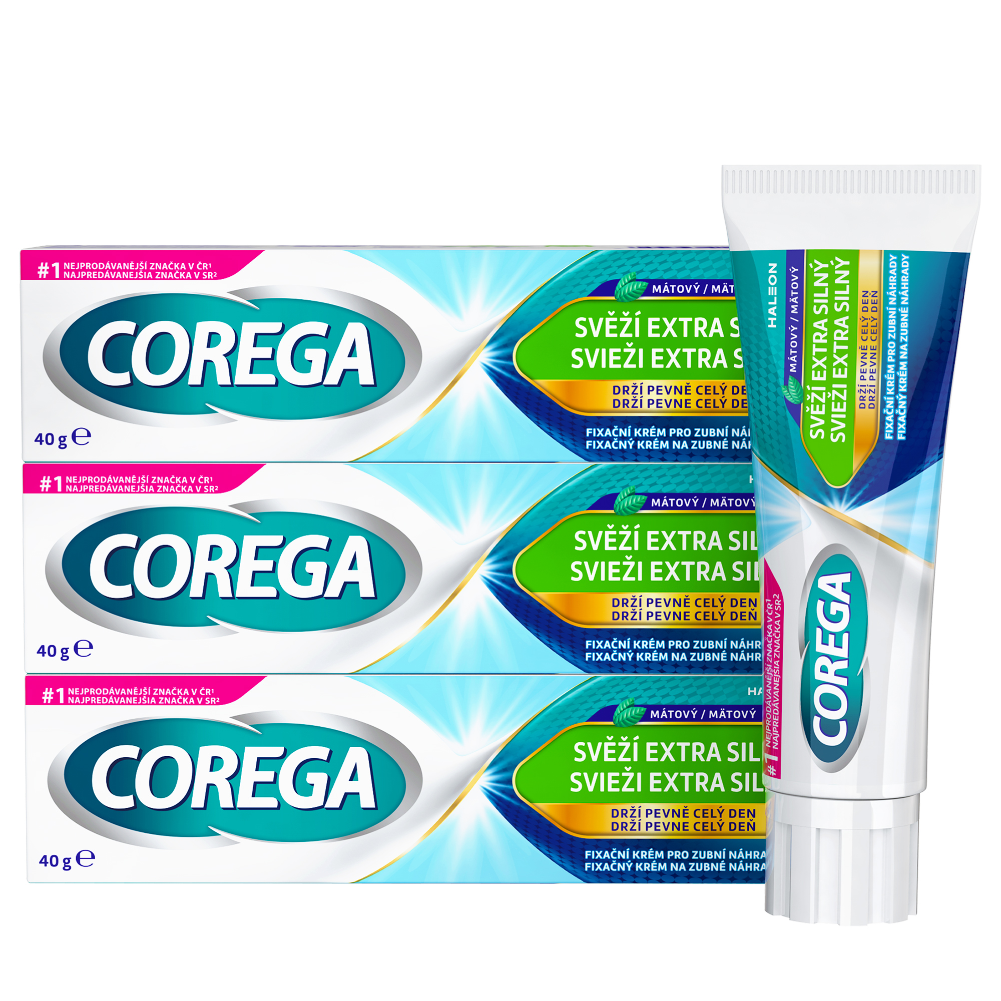Corega Svěží Extra silný fixační krém 3x40 g