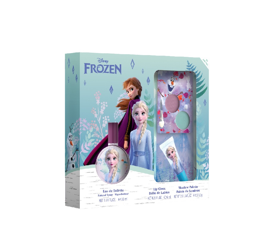 Disney Frozen II Toaletní voda 30 ml s očními stíny a leskem na rty dárkový set