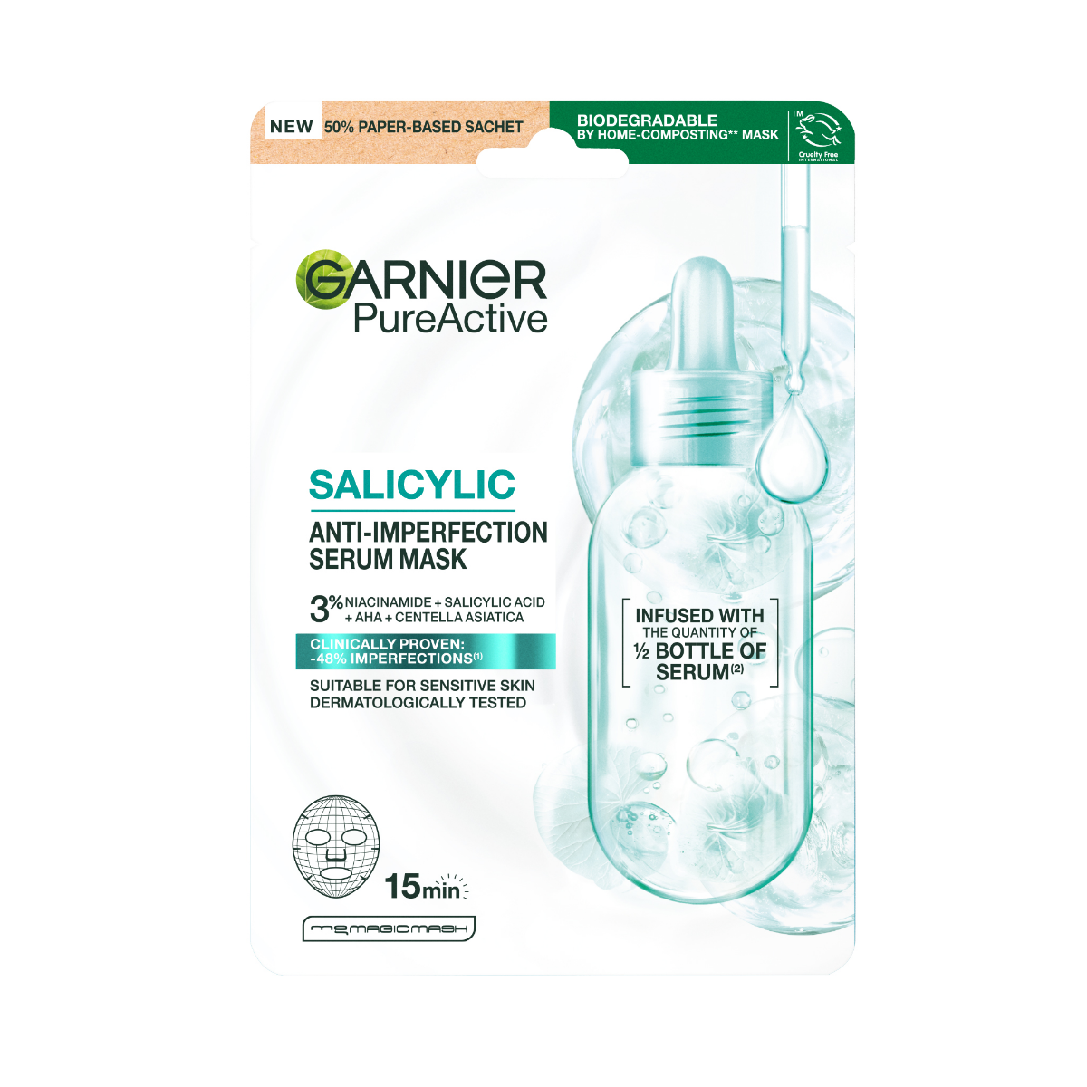 Garnier Pure Active Salicylic textilní sérum maska proti nedokonalostem s kyselinou salicylovou 28 g