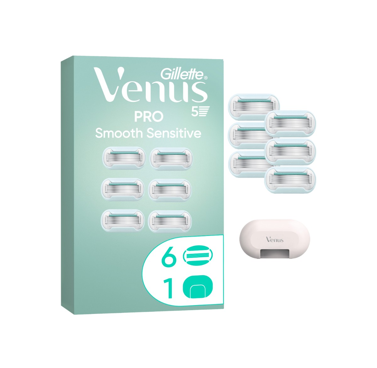 Gillette Venus Pro Smooth Sensitive náhradní holicí hlavice + kryt na žiletku 6 ks