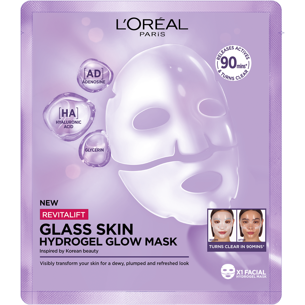 Loréal Paris Revitalift Filler Glass Skin hydrogelová rozjasňující maska 1 ks