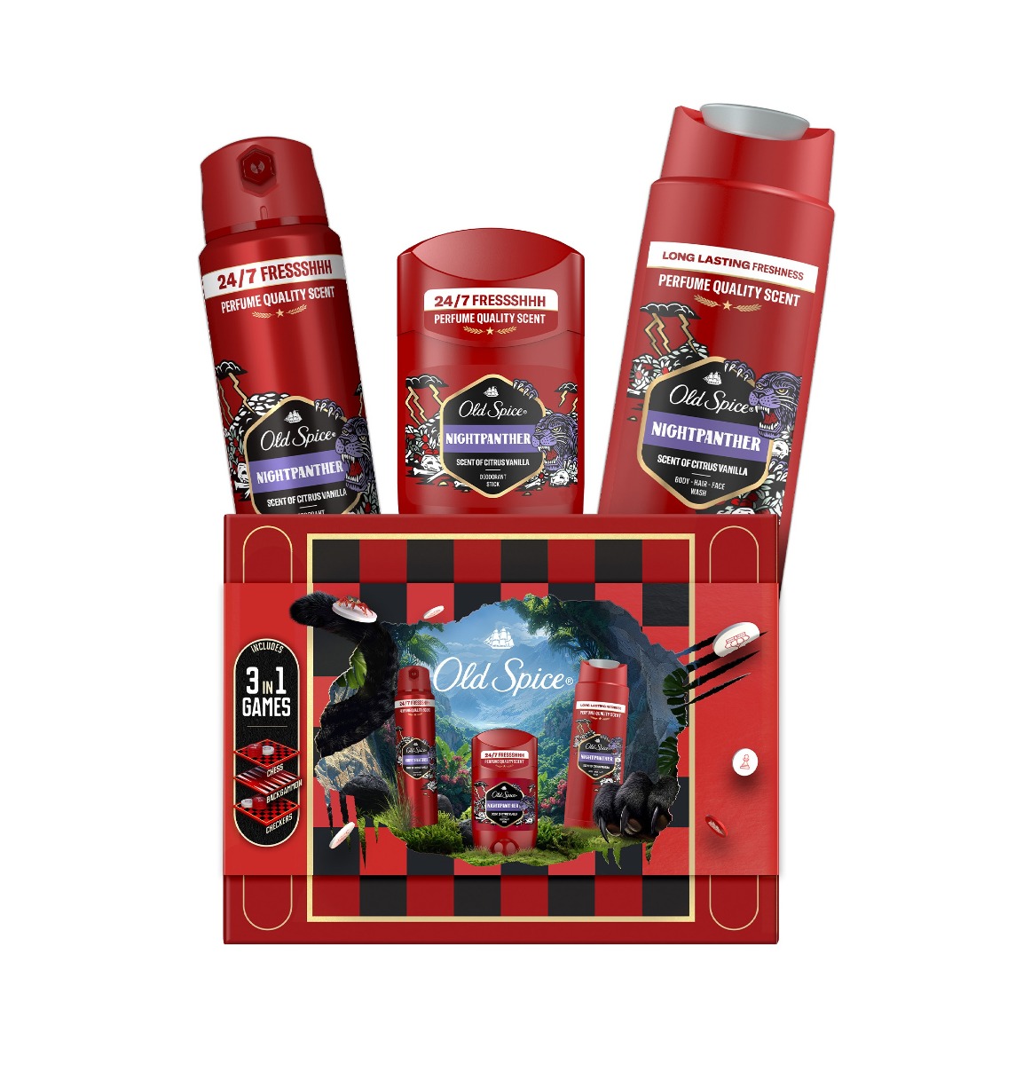 Old Spice Xmass sada Night Panther deodoranty a sprchový gel 3 ks