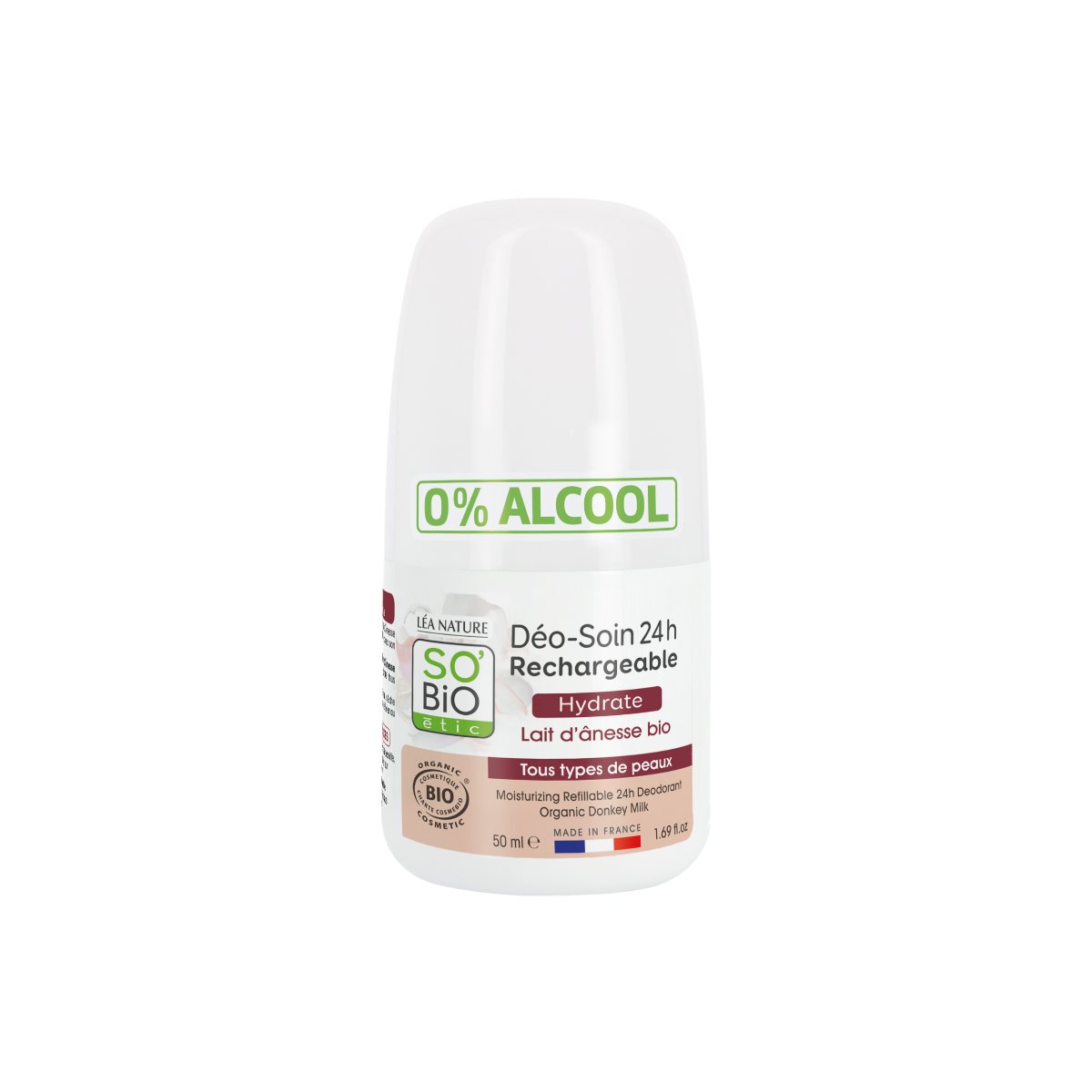 SO’BiO étic Deodorant 24h hydratační s oslím mlékem BIO roll-on znovuplnitelný 50 ml