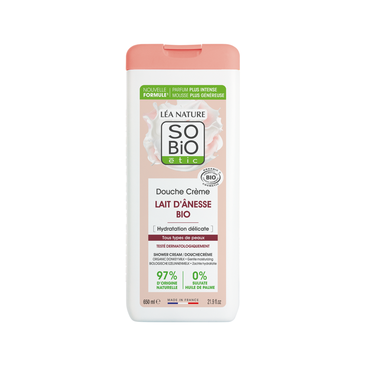 SO’BiO étic Sprchový krém jemně hydratační s oslím mlékem BIO 650 ml
