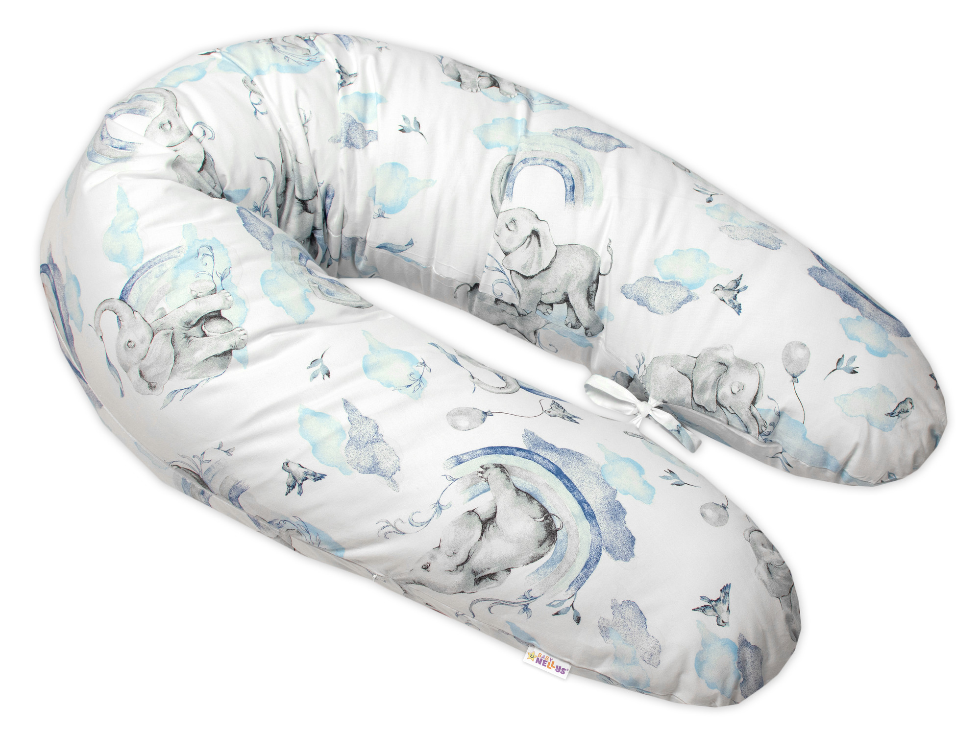 Baby Nellys Kojící bavlněný polštář - relaxační poduška Slon a Duha, modrý