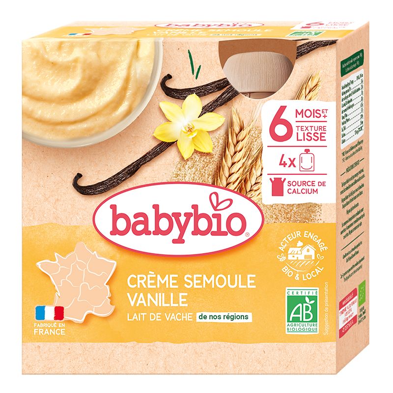 Babybio Mléčná krupicová svačinka s vanilkou 4x85 g
