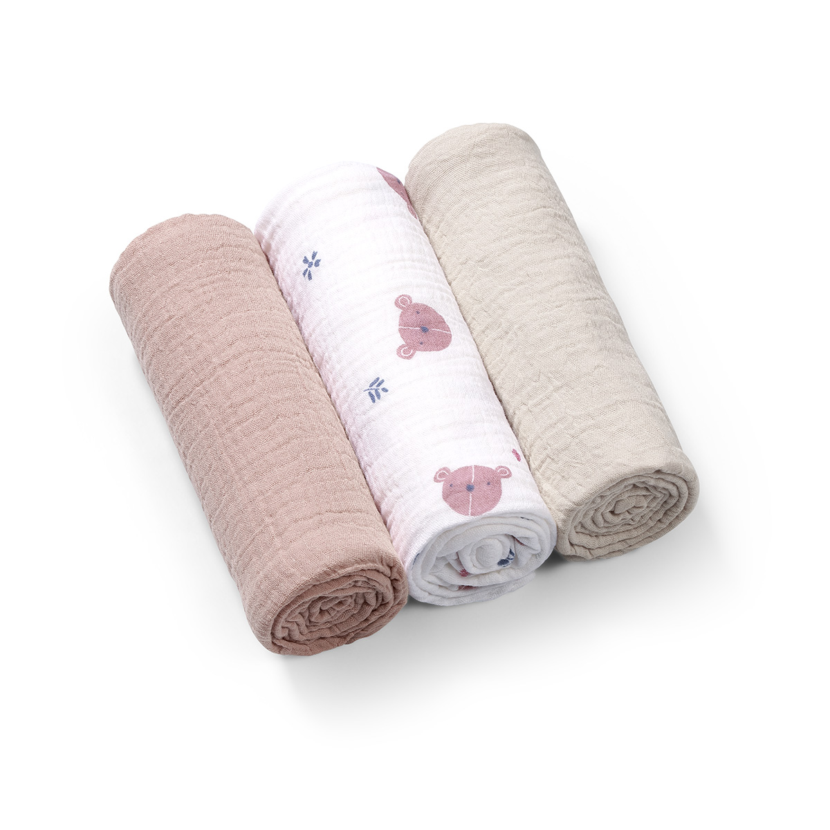 Babyono Mušelínové - super měkké plenky, 3ks 70x70cm - pudrová