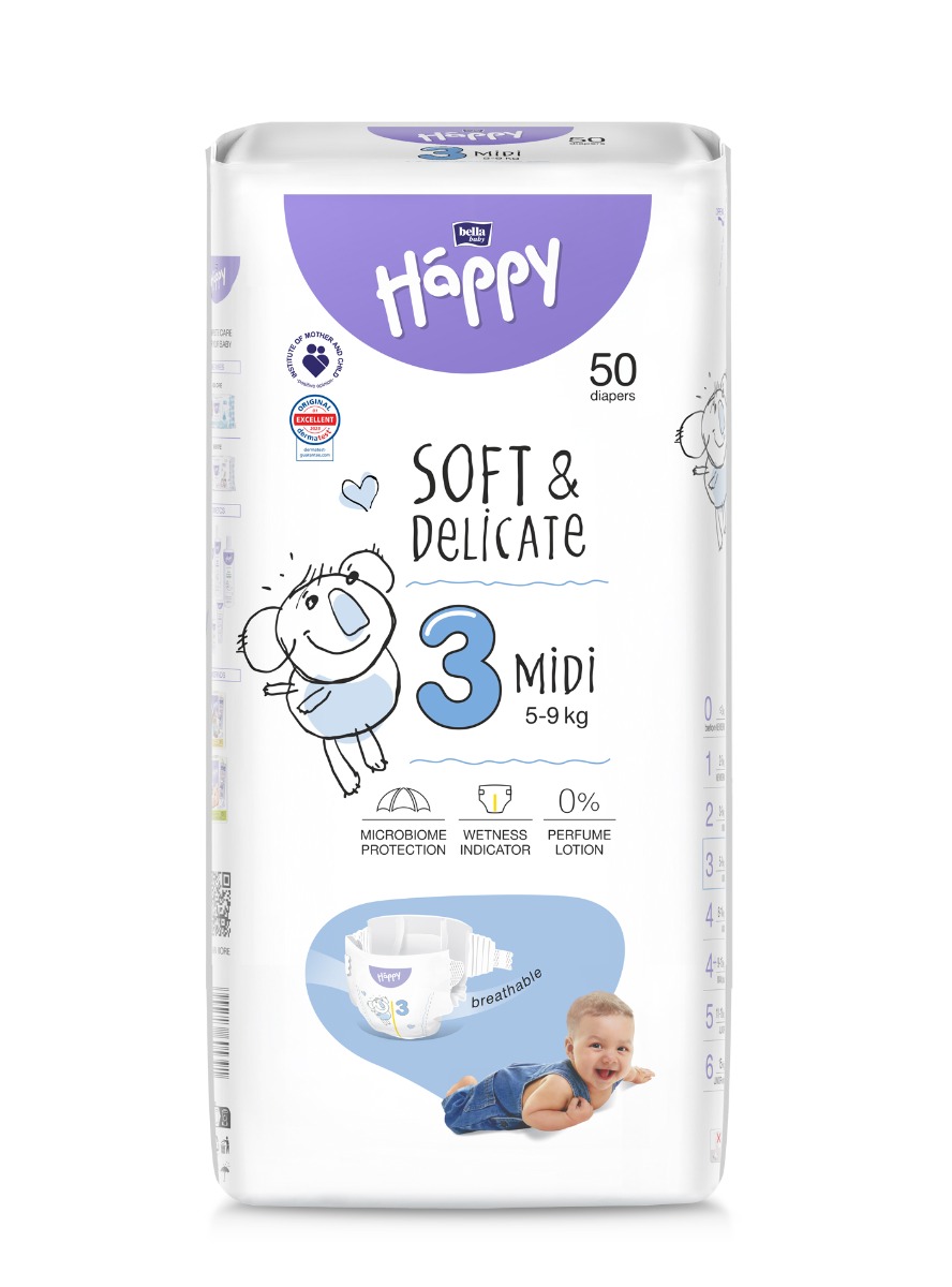 Bella Baby Happy Soft&Delicate 3 Midi 5–9 kg dětské pleny 50 ks