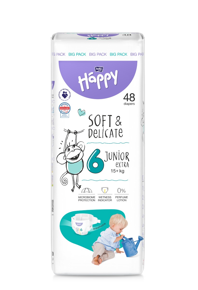 Bella Baby Happy Soft&Delicate 6 Junior Extra 15+ kg dětské pleny 48 ks