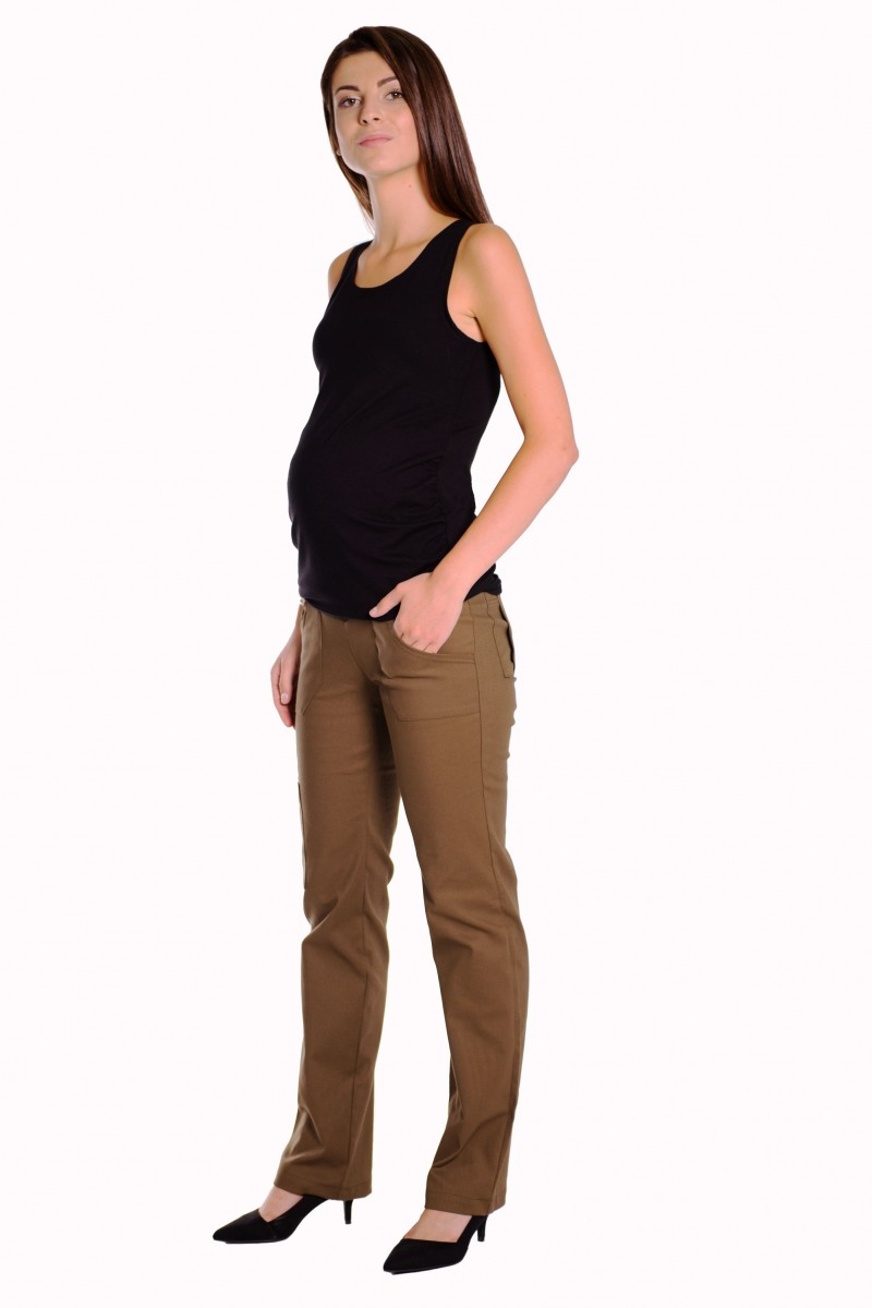 bemaamaa Bavlněné, těhotenské kalhoty s kapsami - khaki, vel. XXXL