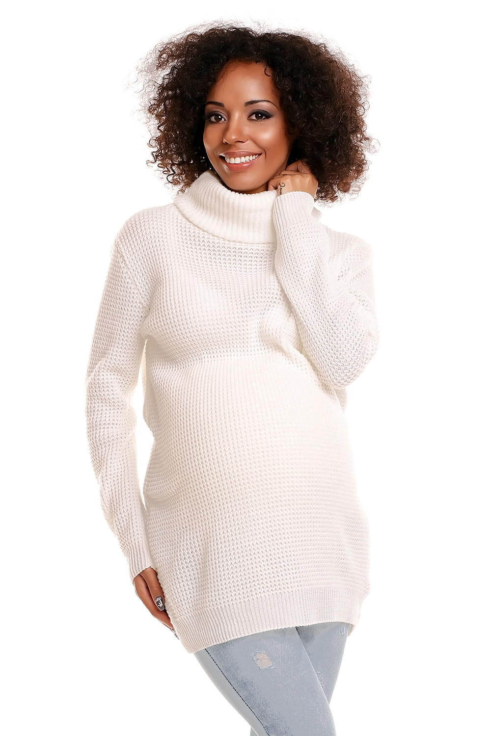 bemaamaa Dámský svetřík s roláčkem POLY - bílý