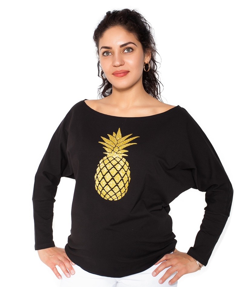bemaamaa Těhotenská mikina, triko Ananas - černé, vel. XS
