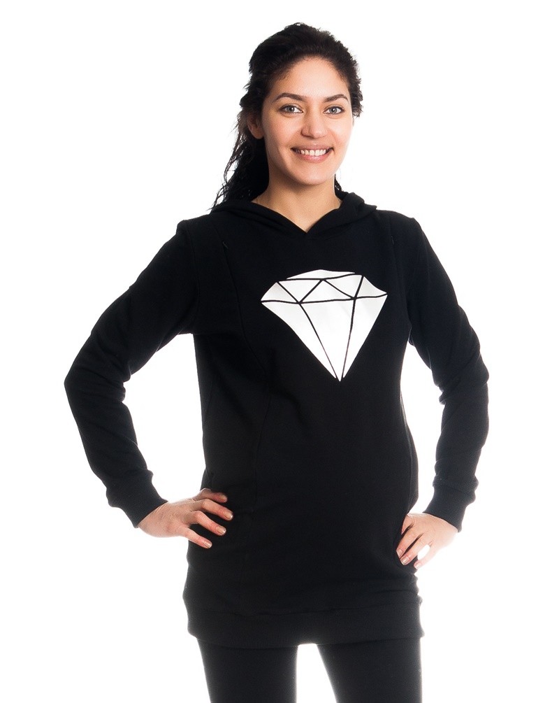 bemaamaa Těhotenské a kojící triko/mikina Diamant, dl. rukáv, černé, vel. XS