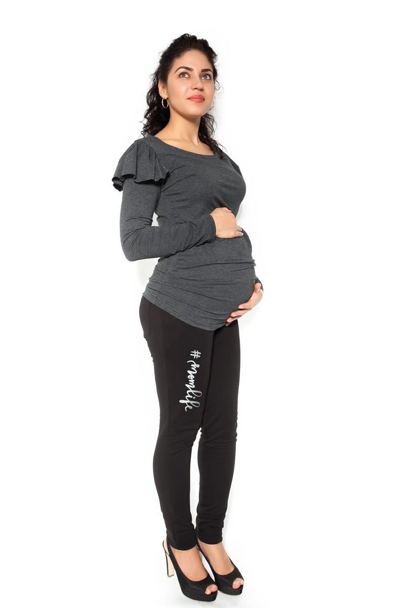 bemaamaa Těhotenské tepláky,kalhoty MOM life - černé - L
