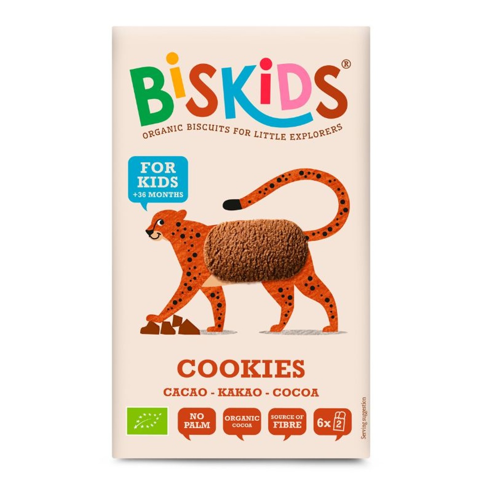 Biskids BIO dětské celozrnné kakaové sušenky 36m+ 120 g