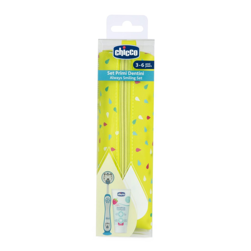 Chicco Set zubní kartáček a pasta v pouzdře - Tiger, 3r+