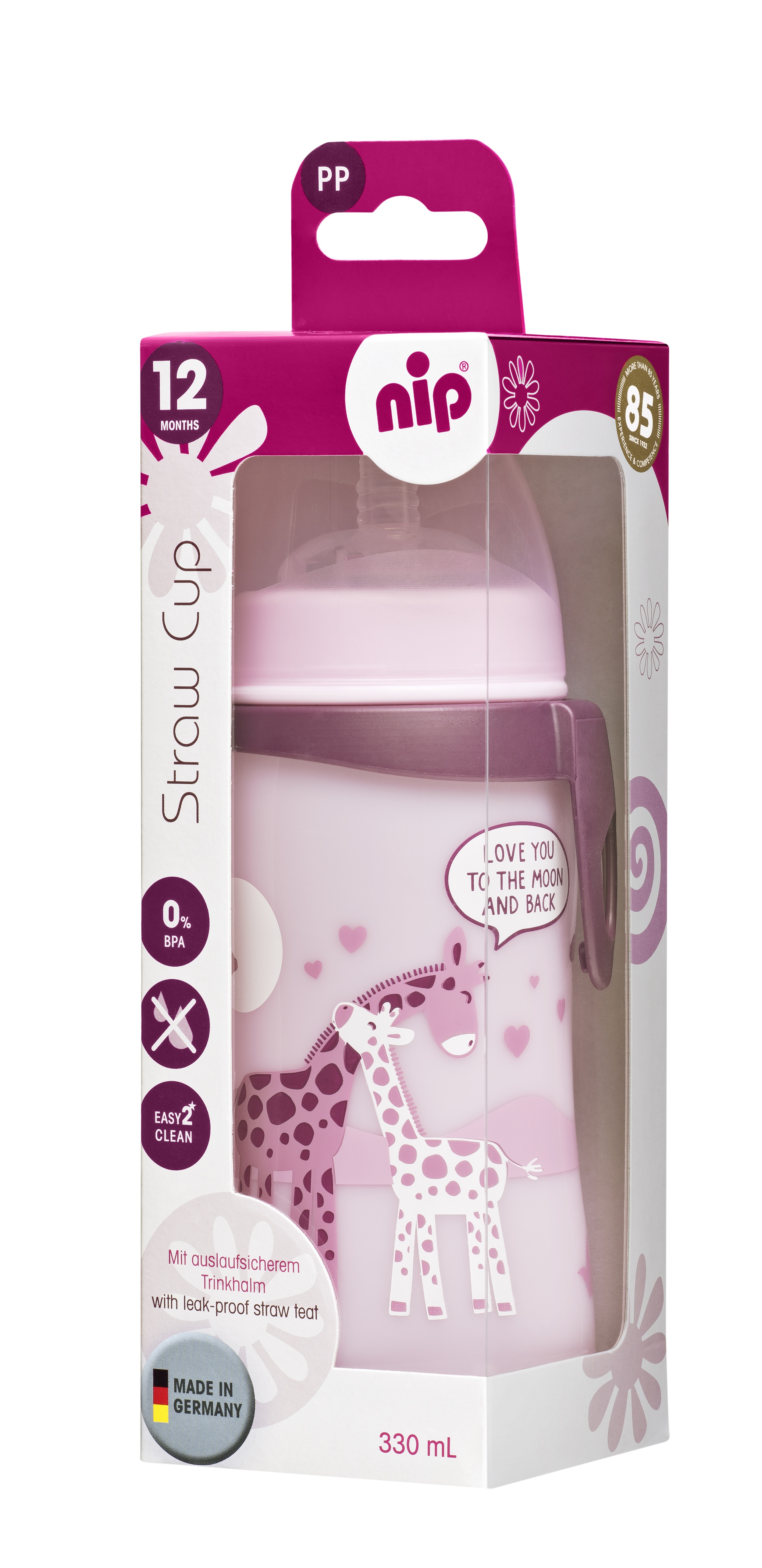 nip Straw cup láhev s brčkem PP, 330ml, holka