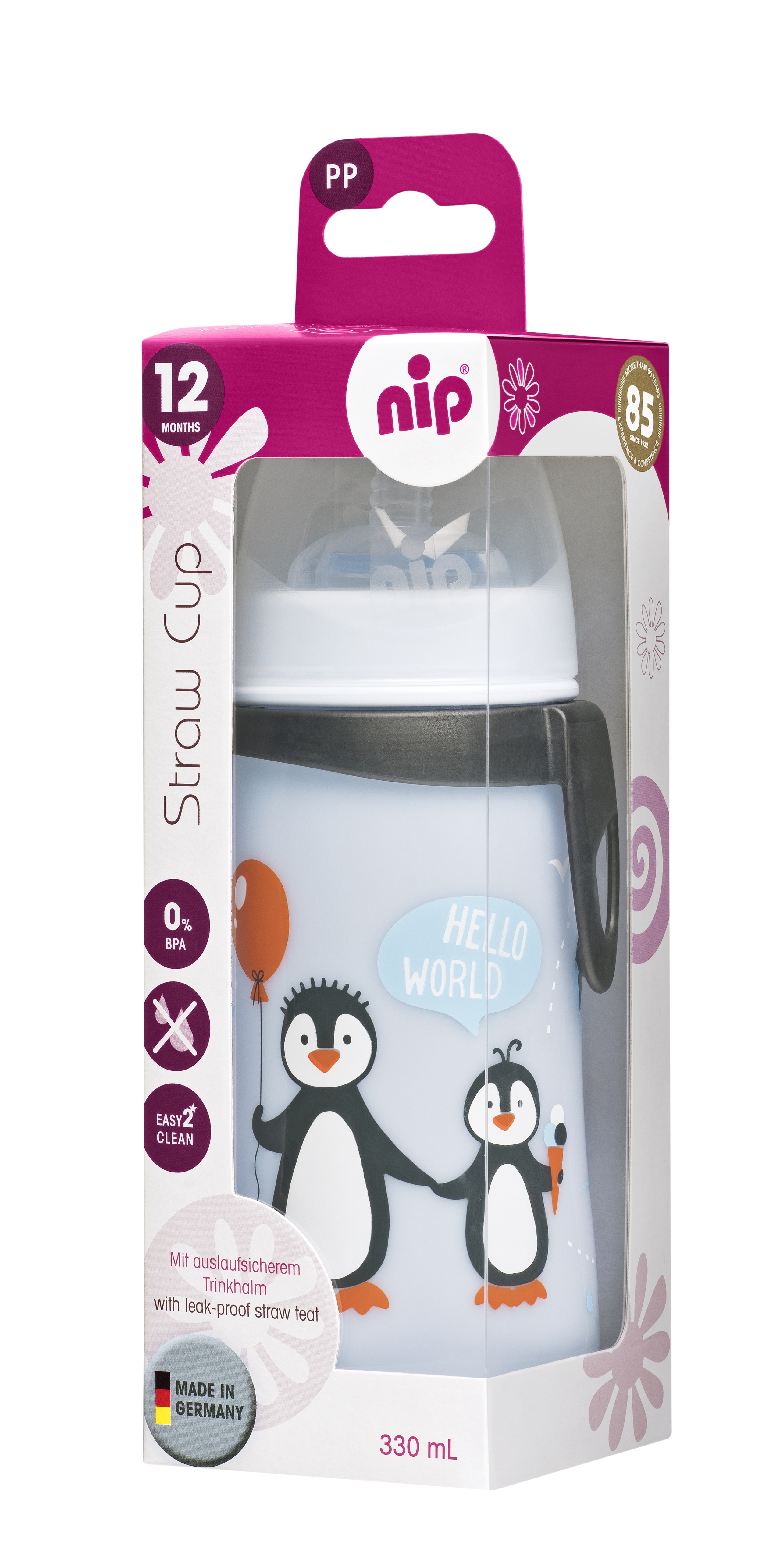 nip Straw cup láhev s brčkem PP, 330ml, kluk
