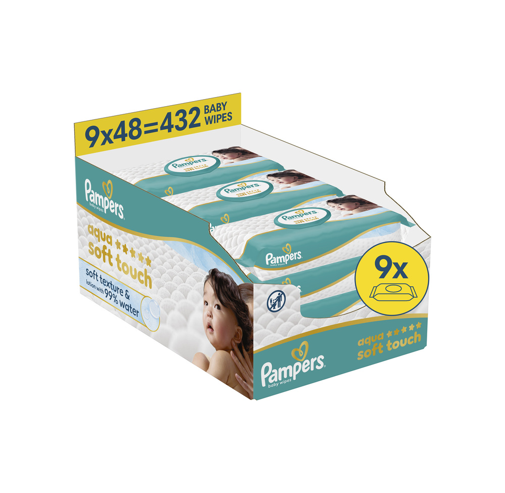 Pampers Aqua Soft Touch dětské čisticí ubrousky 9x48 ks