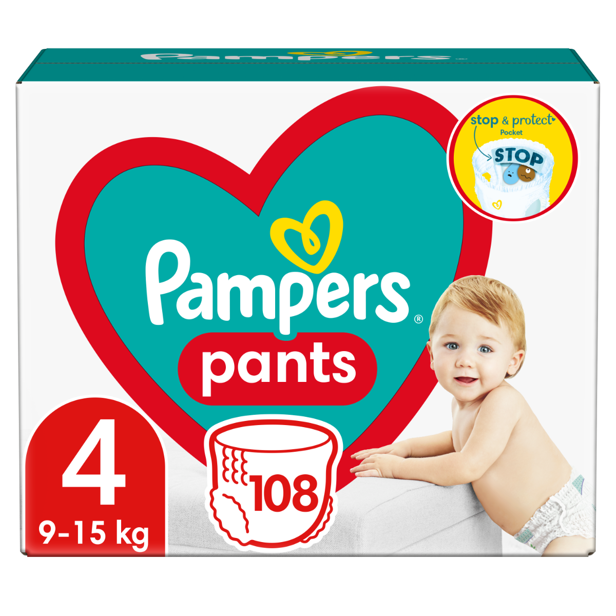 Pampers Pants vel. 4 Mega Pack 9-15 kg plenkové kalhotky 108 ks