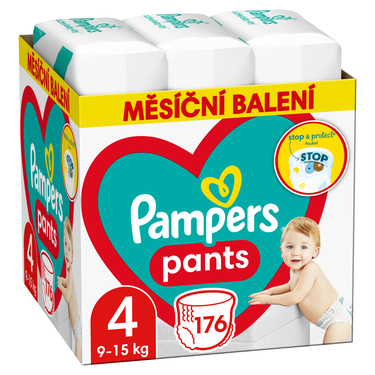 Pampers Pants vel. 4 Monthly Pack 9-15 kg plenkové kalhotky 176 ks