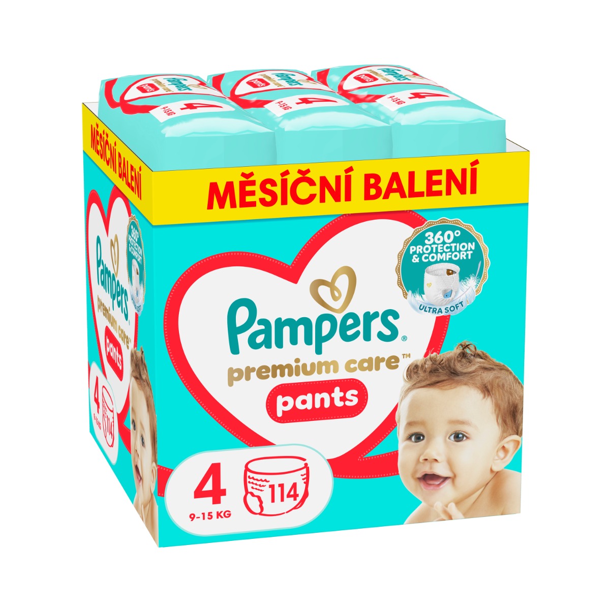 Pampers Premium Care Pants vel. 4 9-15 kg dětské plenkové kalhotky 114 ks