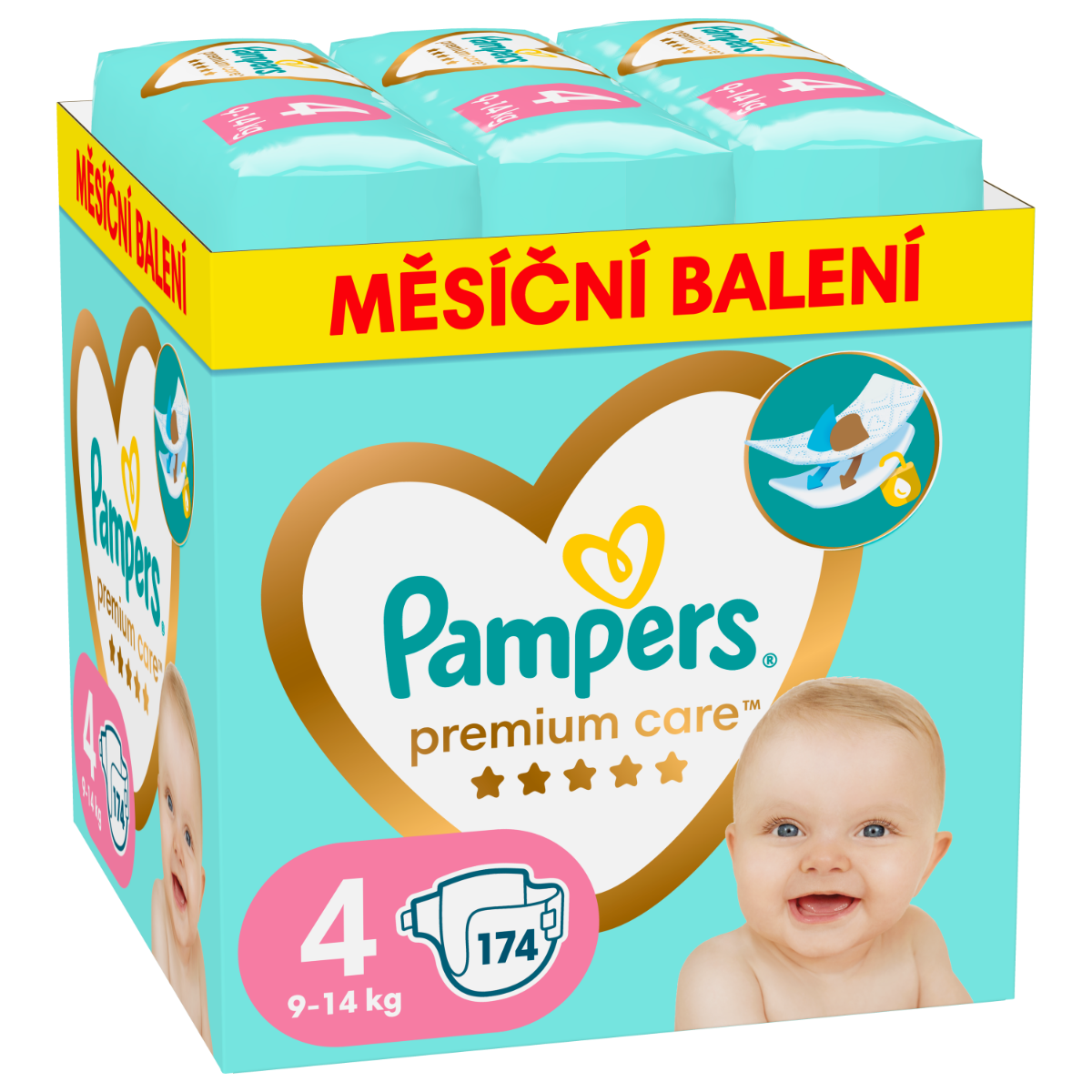 Pampers Premium Care vel. 4 9–14 kg dětské pleny 174 ks