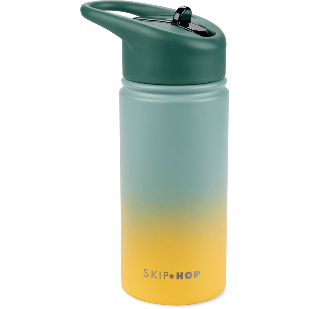 SKIP HOP Láhev s brčkem nerezová Wander - ombré green, 450ml