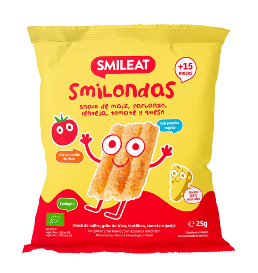 Smileat BIO kukuřičné křupky cizrna, čočka, rajče a sýr s olivovým olejem a vitaminem B1 15m+ 25 g