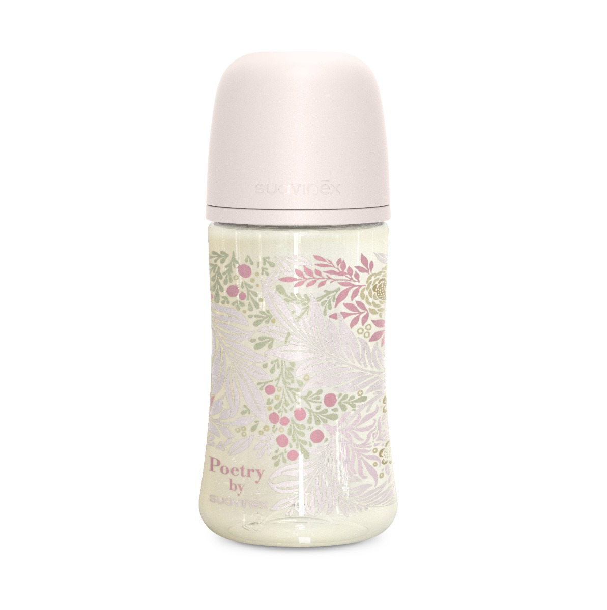 Suavinex Poetry Kojenecká láhev fyziologický průtok M 3m+ 270 ml 1 ks růžová