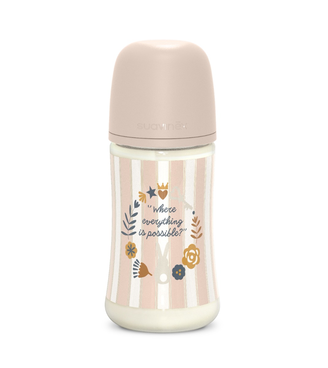 Suavinex Wonderland Kojenecká láhev průtok M 3m+ 270 ml 1 ks růžová