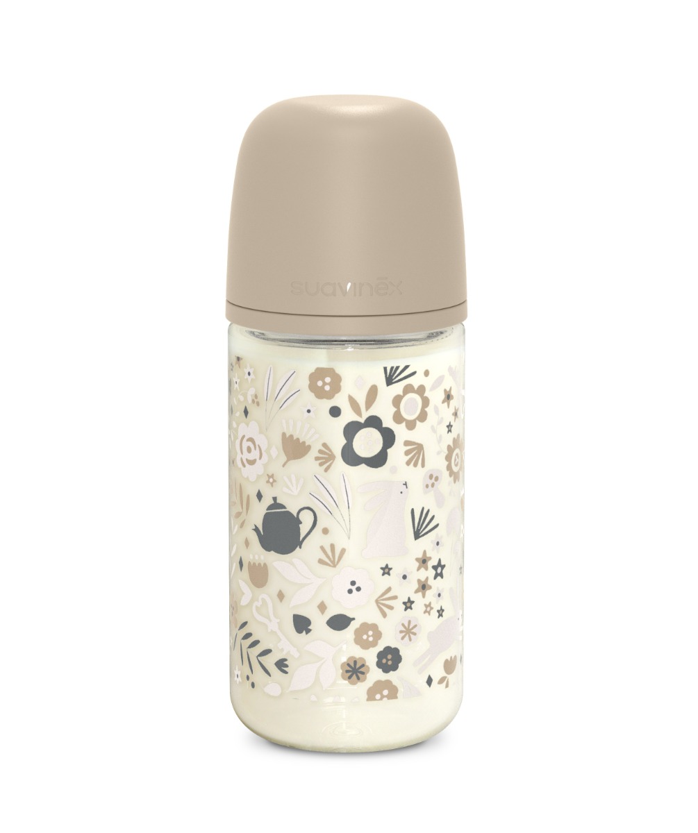 Suavinex Wonderland Skleněná láhev fyziologická SX PRO průtok M 3m+ 240 ml 1 ks liberty krémová