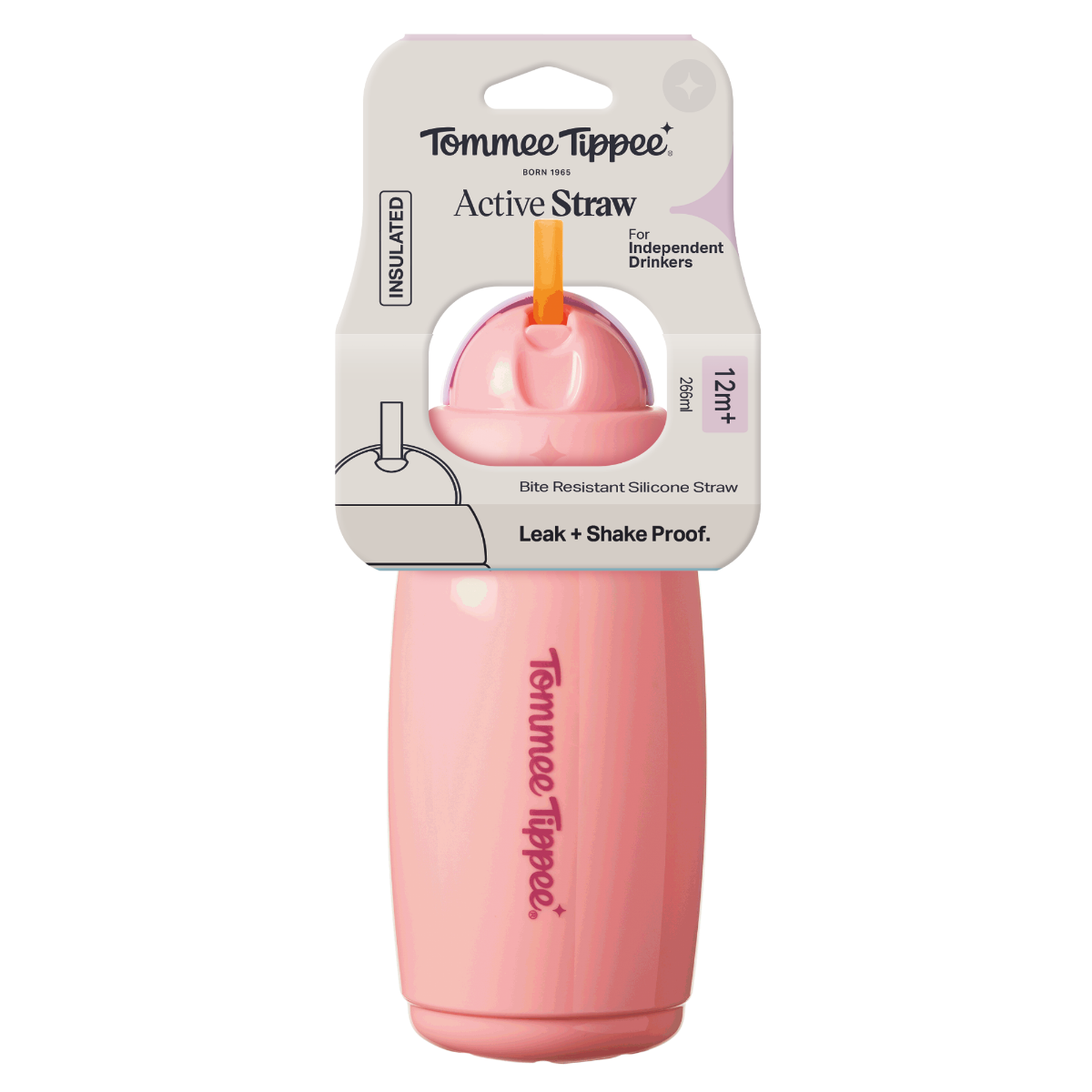 Tommee Tippee Hrneček s brčkem Active 12m+ 266 ml růžový