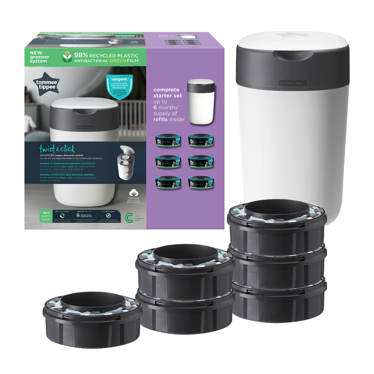 Tommee Tippee Twist&Click koš na pleny + 6 náhradních kazet