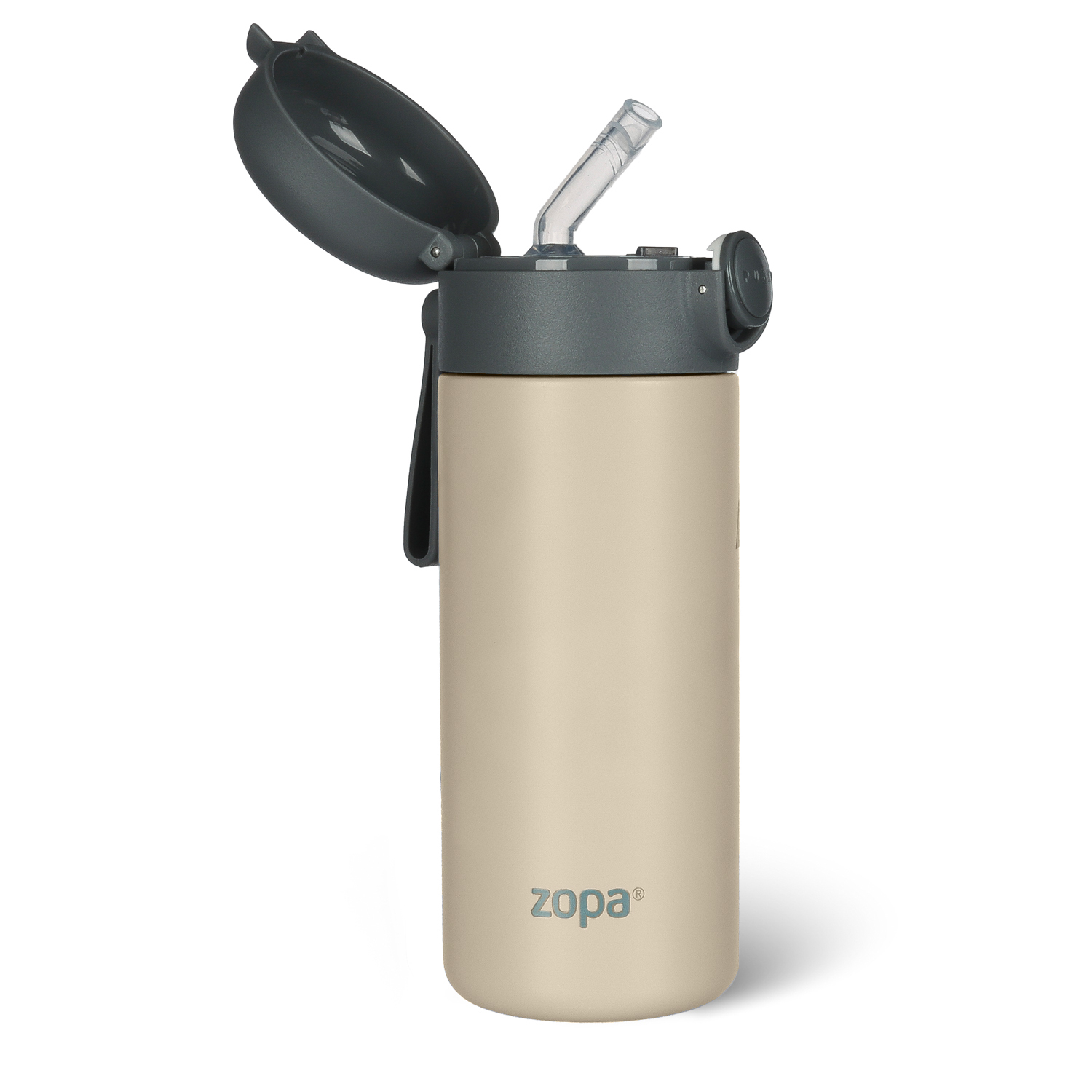 Zopa Termoska na tekutiny s brčkem a silikonovým držákem 350 ml, Cookie beige 5