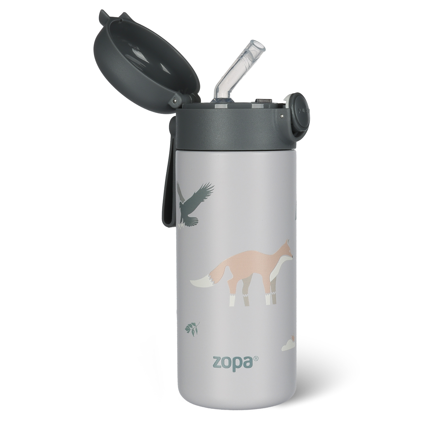 Zopa Termoska na tekutiny s brčkem a silikonovým držákem 350 ml, Mountains 1